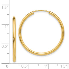 14k Polished Round Endless 2mm Hoop Earrings