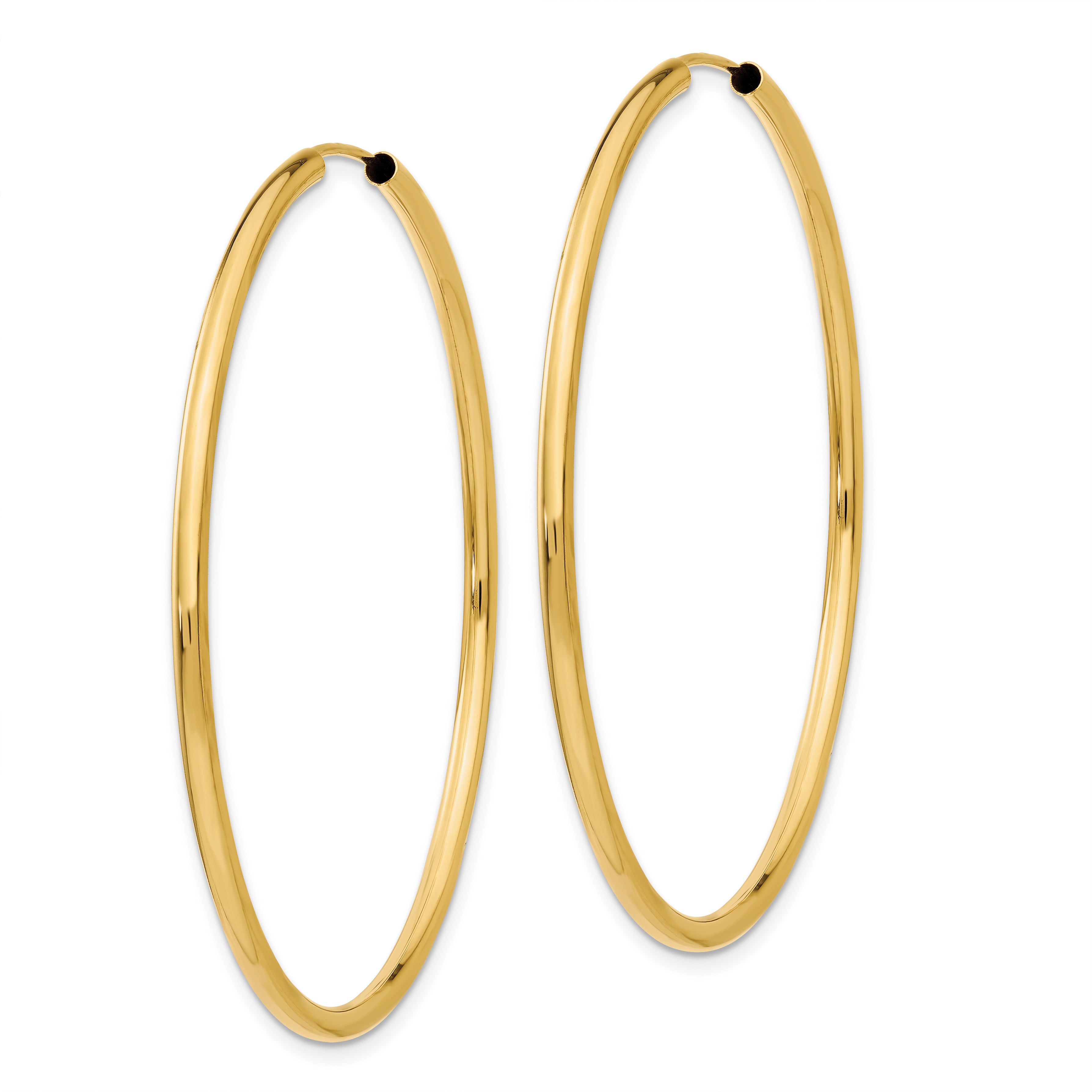 14K Gold Polished Endless Hoop Earrings 2mm Elegant Women's Style 50mm