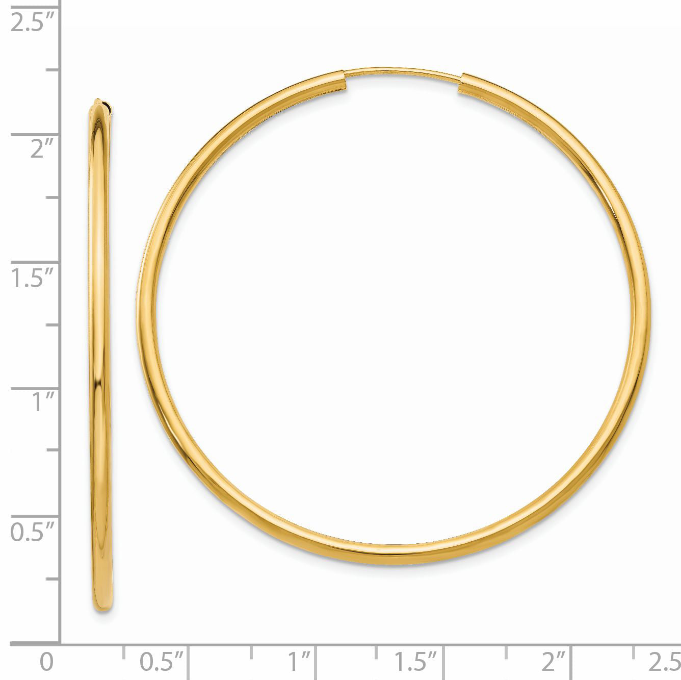 14k Polished Round Endless 2mm Hoop Earrings