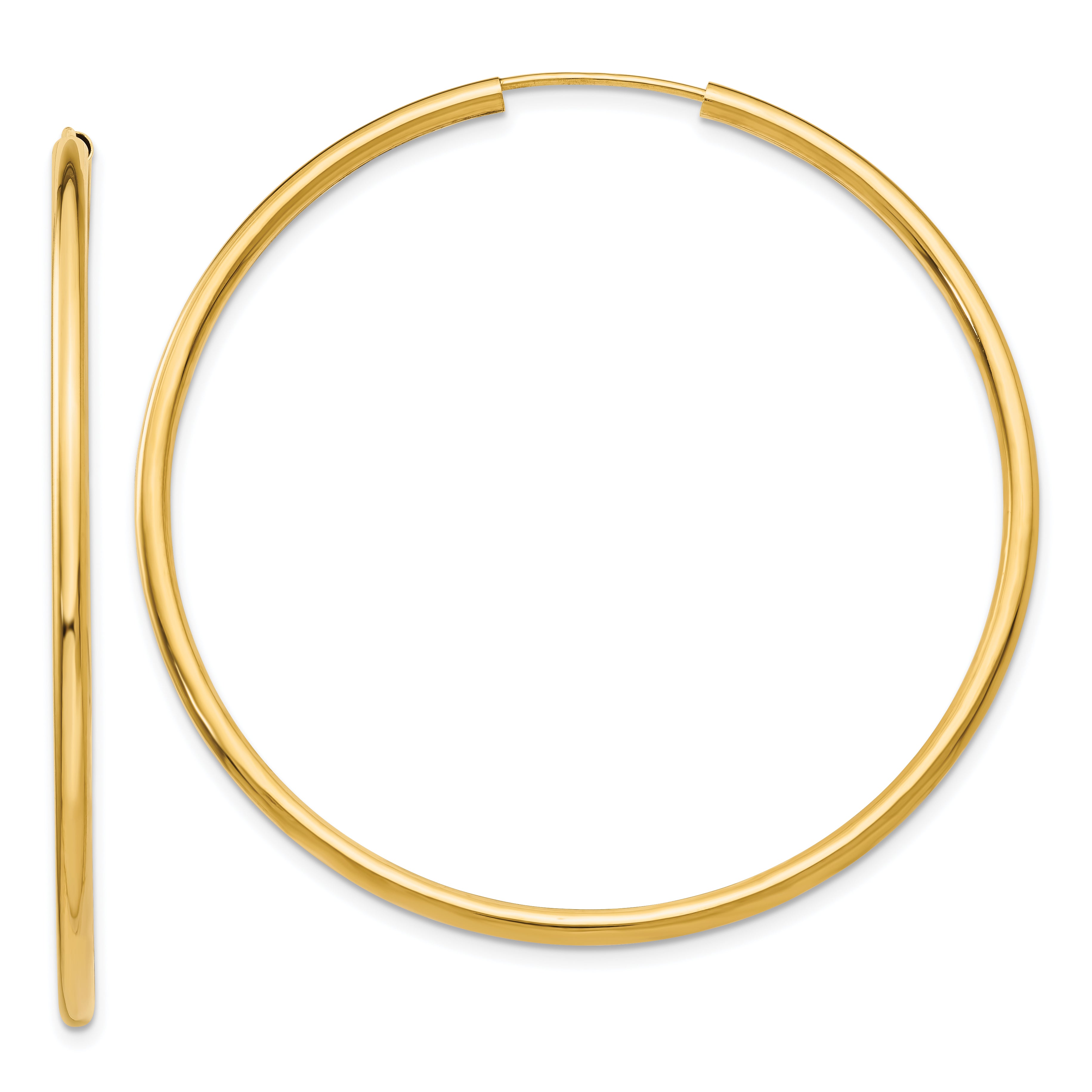 14k Polished Round Endless 2mm Hoop Earrings