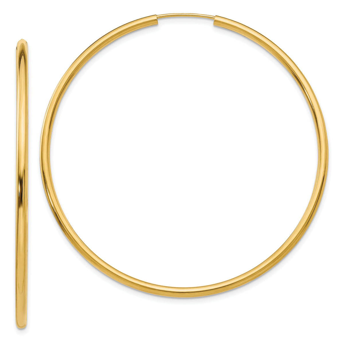 14k Polished Round Endless 2mm Hoop Earrings