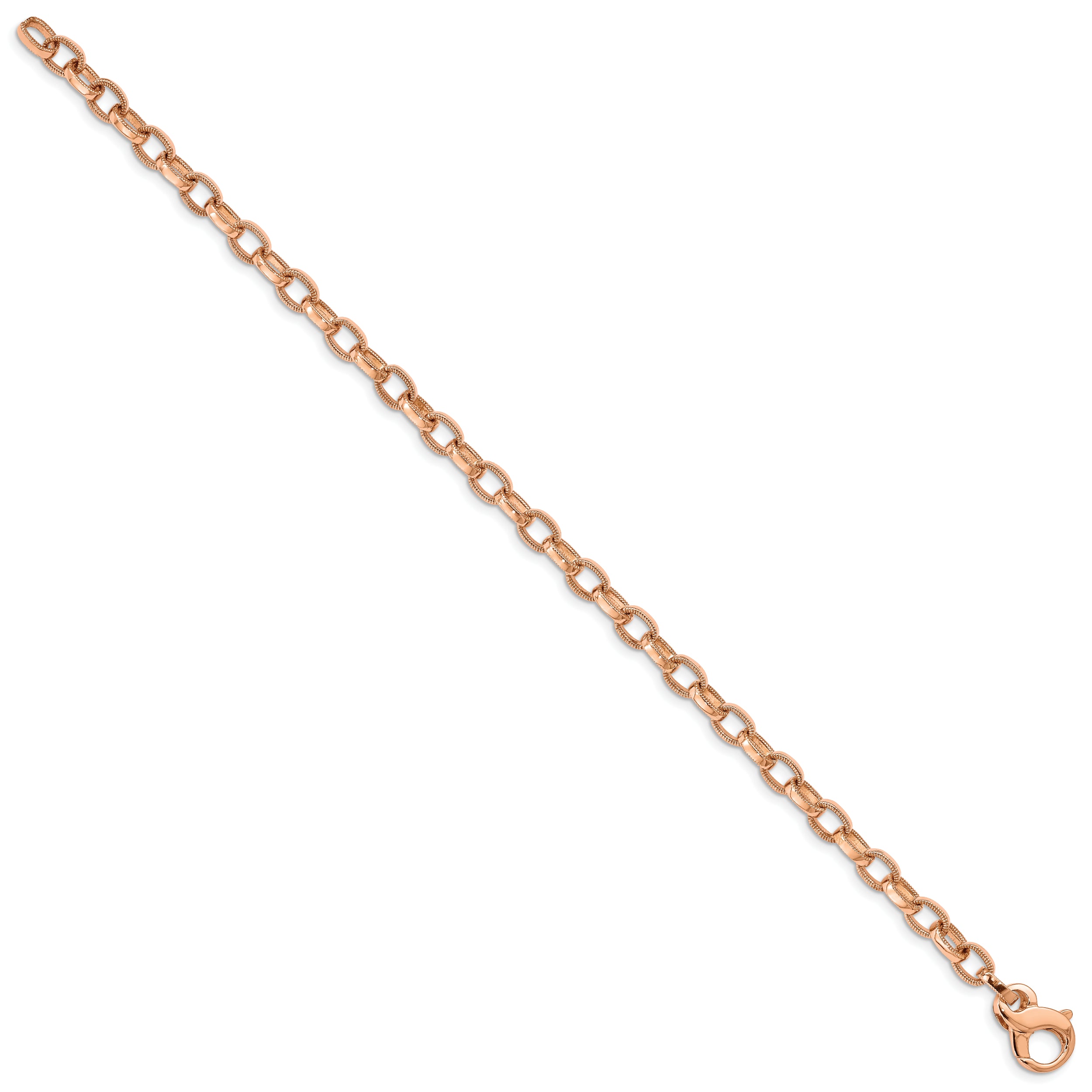 14K Rose Gold 8.5 inch 5mm Hand Polished with Ridged Edge Fancy Link Fancy Lobster Clasp Bracelet