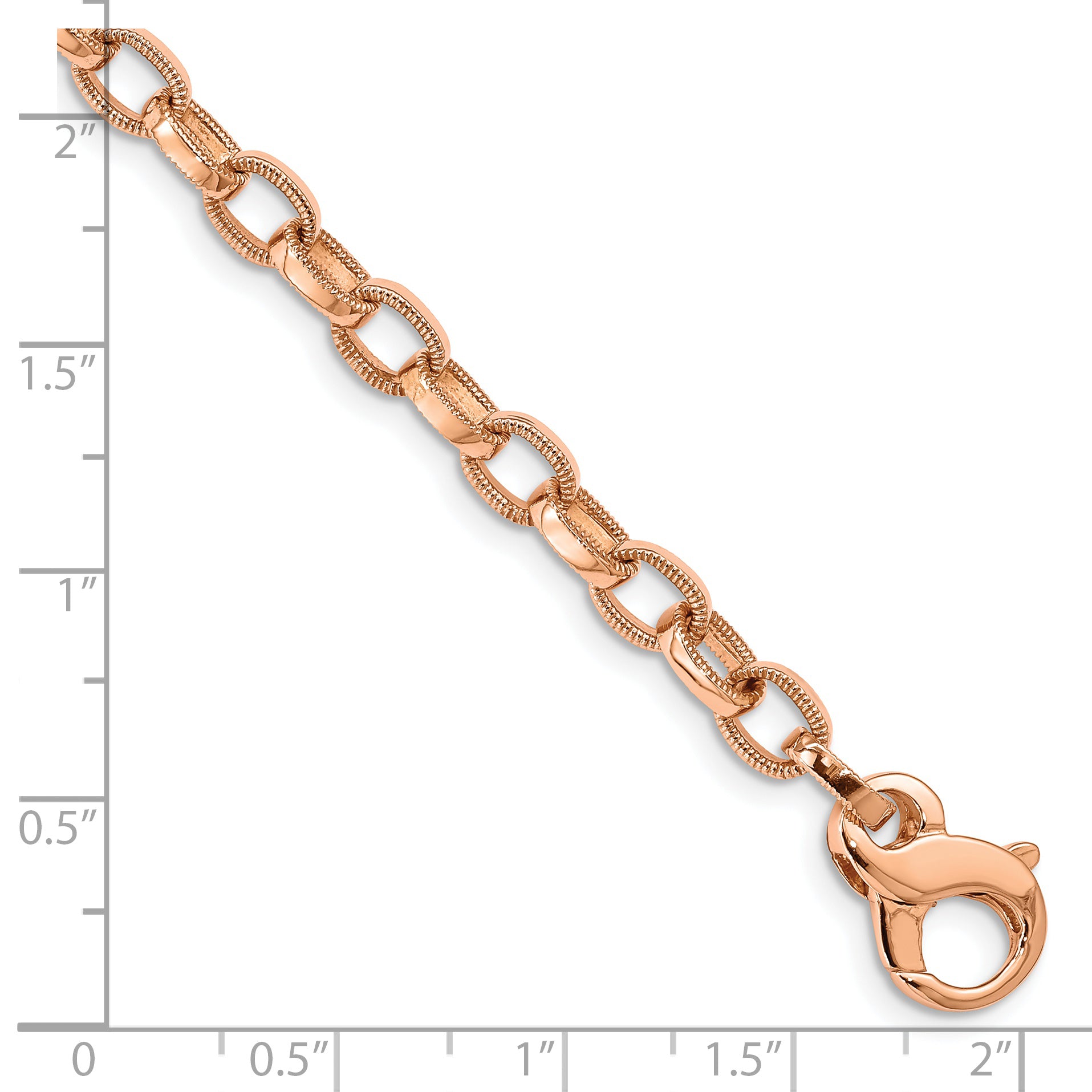 14K Rose Gold 8.5 inch 5mm Hand Polished with Ridged Edge Fancy Link Fancy Lobster Clasp Bracelet