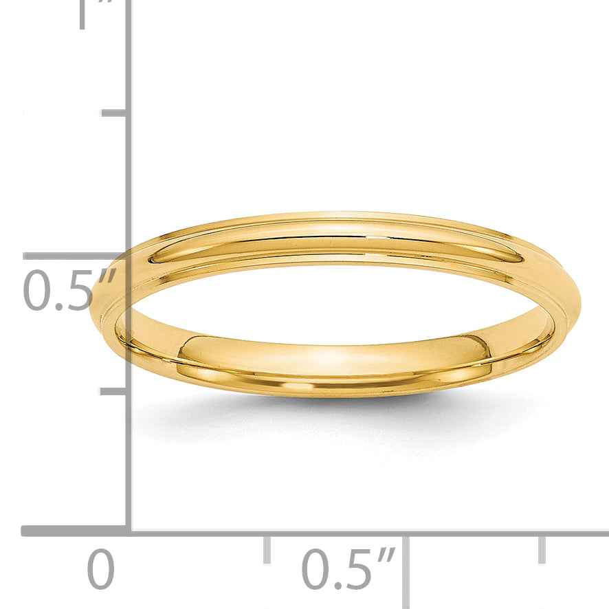 14k Yellow Gold 2.5mm Half Round with Edge Wedding Band Size 4