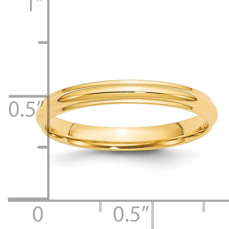 14k Yellow Gold 3mm Half Round with Edge Wedding Band Size 4