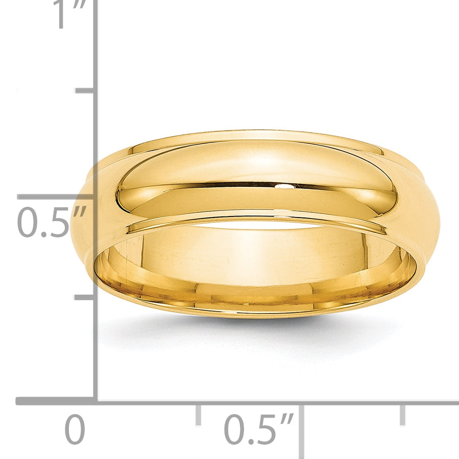 14k Yellow Gold 6mm Half Round with Edge Wedding Band Size 4