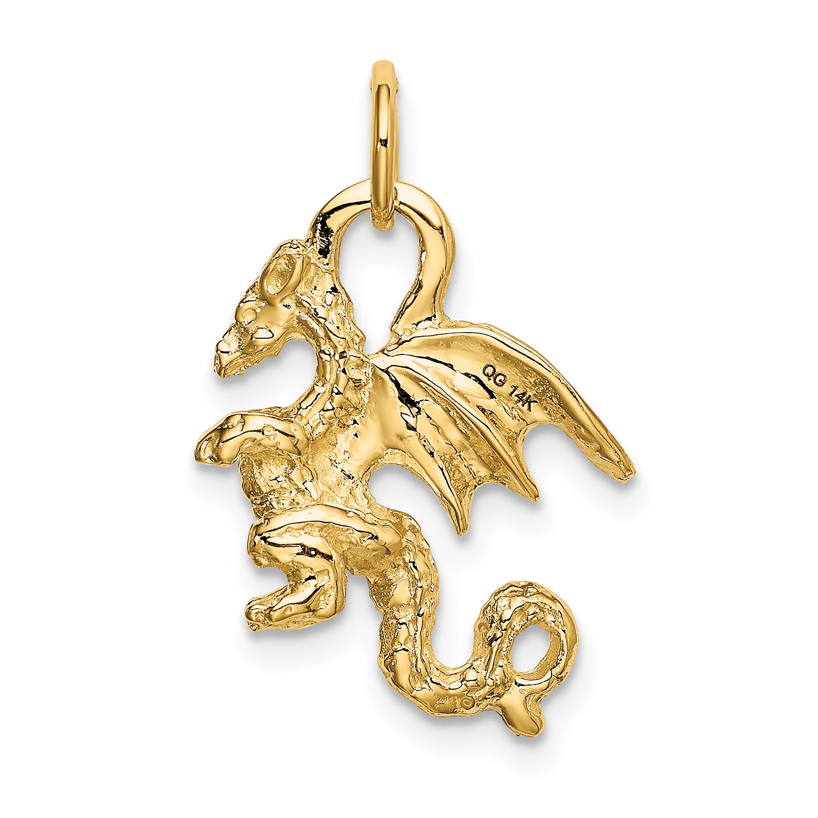 14k Solid Polished 3-D Dragon Charm