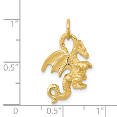 14k Solid Polished 3-D Dragon Charm