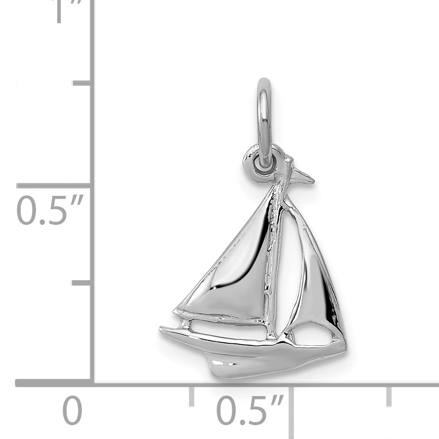 14K White Gold 3D Sailboat Charm with Polished Finish  Nautical Elegance