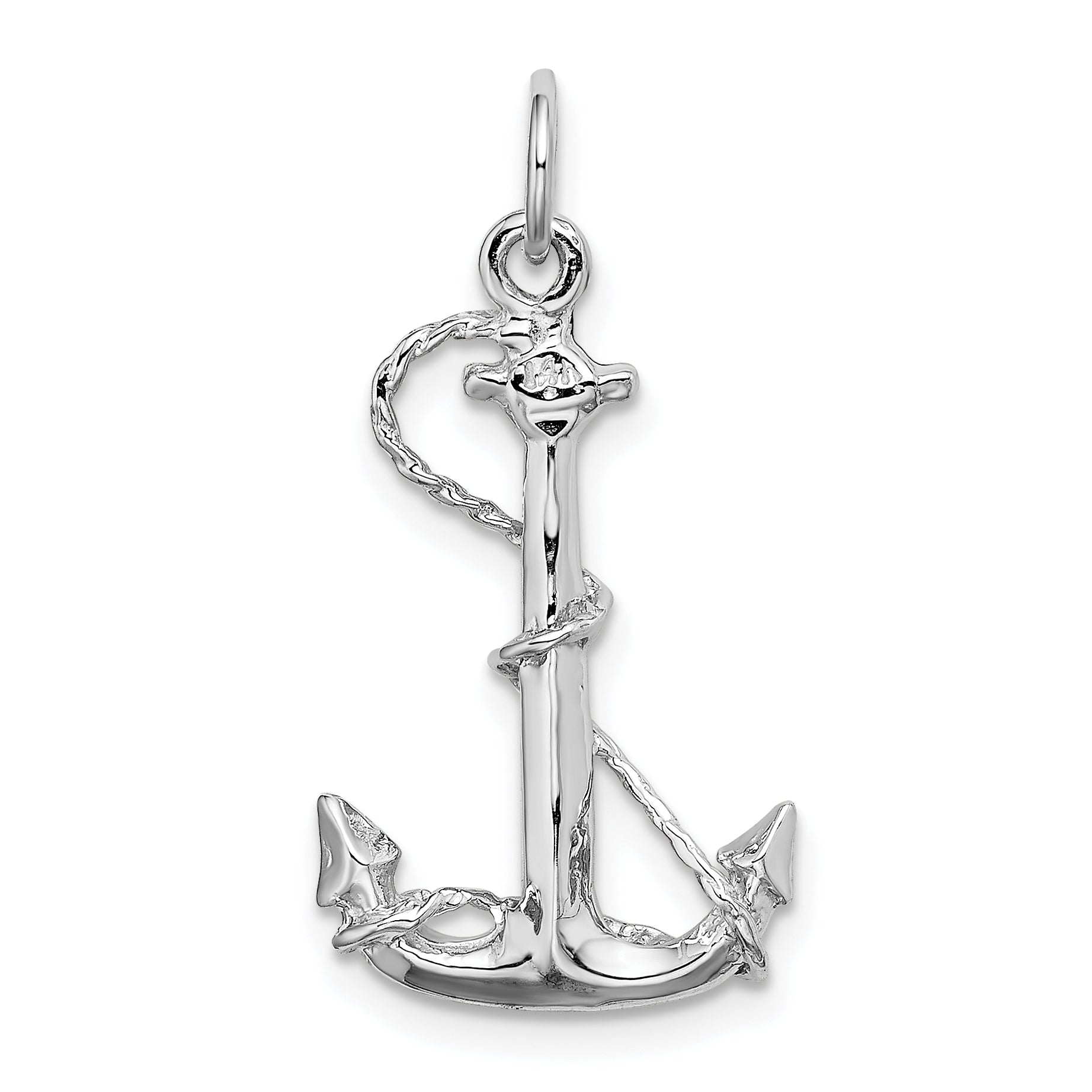 14K White Gold Solid Polished 3-D Anchor Charm