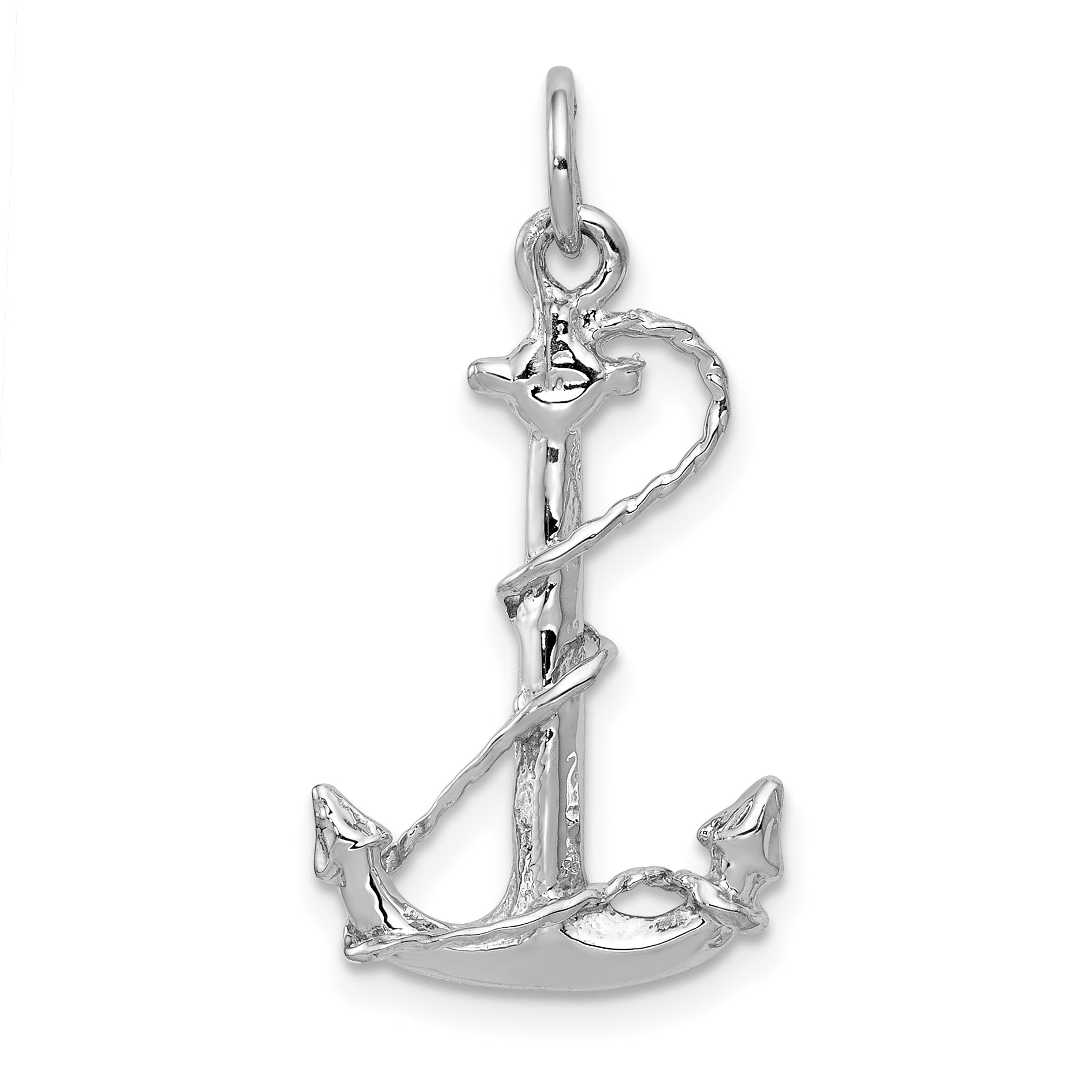 14K White Gold Solid Polished 3-D Anchor Charm