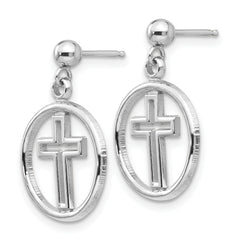 14K White Gold Eternal Life Cross Dangle Earrings with Polished Finish