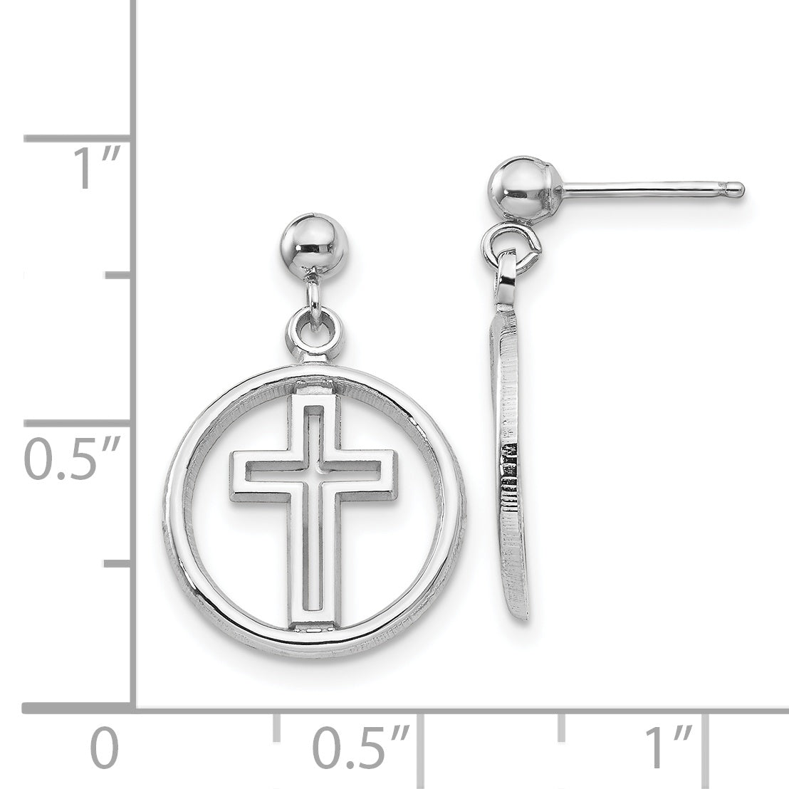 14K White Gold Eternal Life Cross Dangle Earrings with Polished Finish