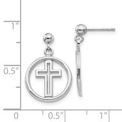 14K White Gold Eternal Life Cross Dangle Earrings with Polished Finish