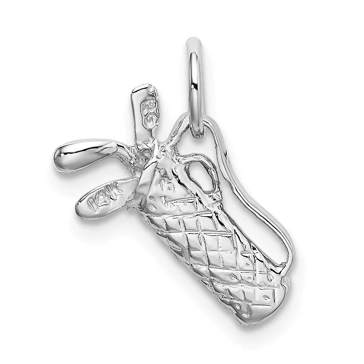 14K White Gold 3D Golf Bag Charm with Polished Rhodium Finish Men's Stylish Accessory