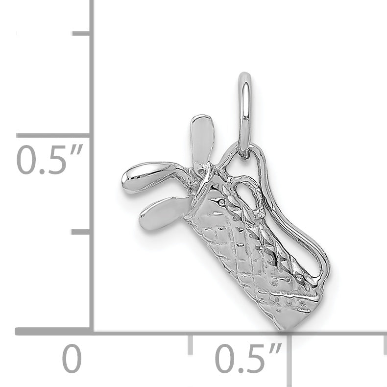 14K White Gold 3D Golf Bag Charm with Polished Rhodium Finish Men's Stylish Accessory