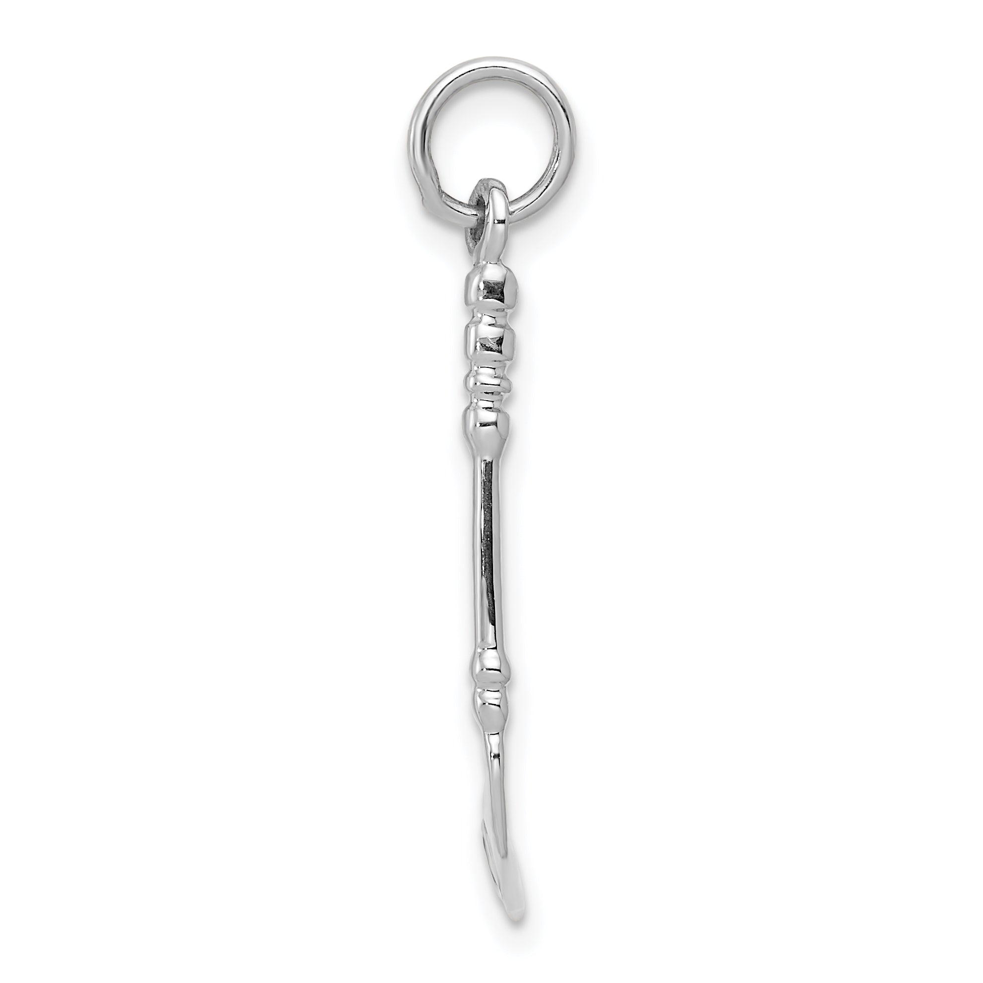 14K White Gold 3D Enameled Hockey Stick Charm for Men Polished Finish