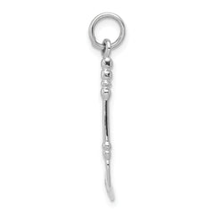 14K White Gold Solid 3-D Enameled Hockey Stick Charm