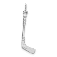 14K White Gold Solid 3-D Enameled Hockey Stick Charm