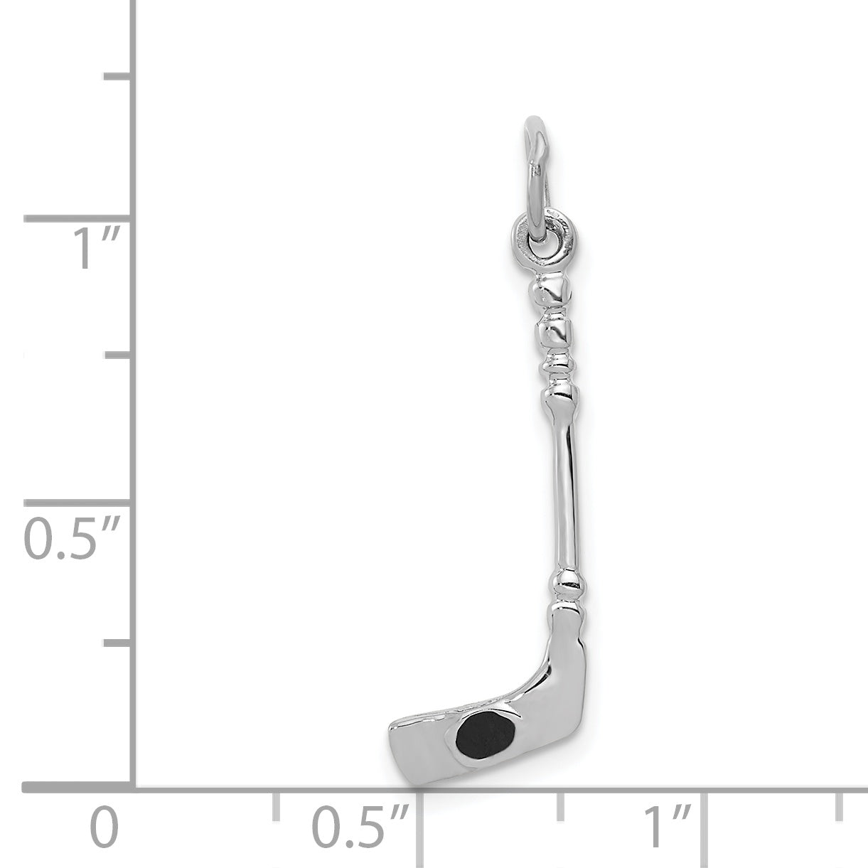 14K White Gold 3D Enameled Hockey Stick Charm for Men Polished Finish