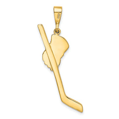 14K Gold and Rhodium Hockey Stick Pendant for Men Solid Polished Textured Charm