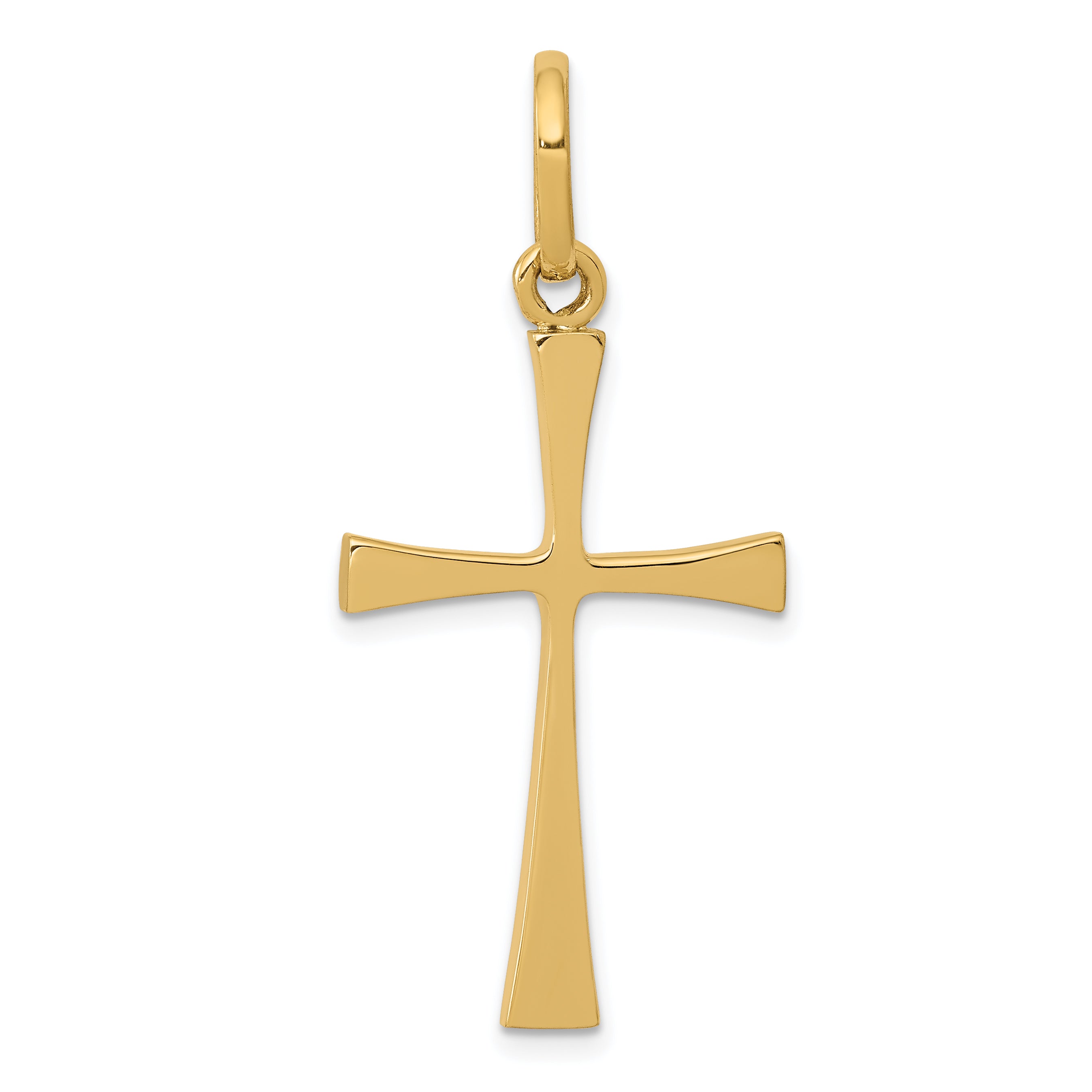 14K Gold Polished Cross Pendant with Solid Flat-Back Design