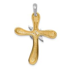 14K Two-Tone Gold Dove Cross Pendant, Polished and Solid