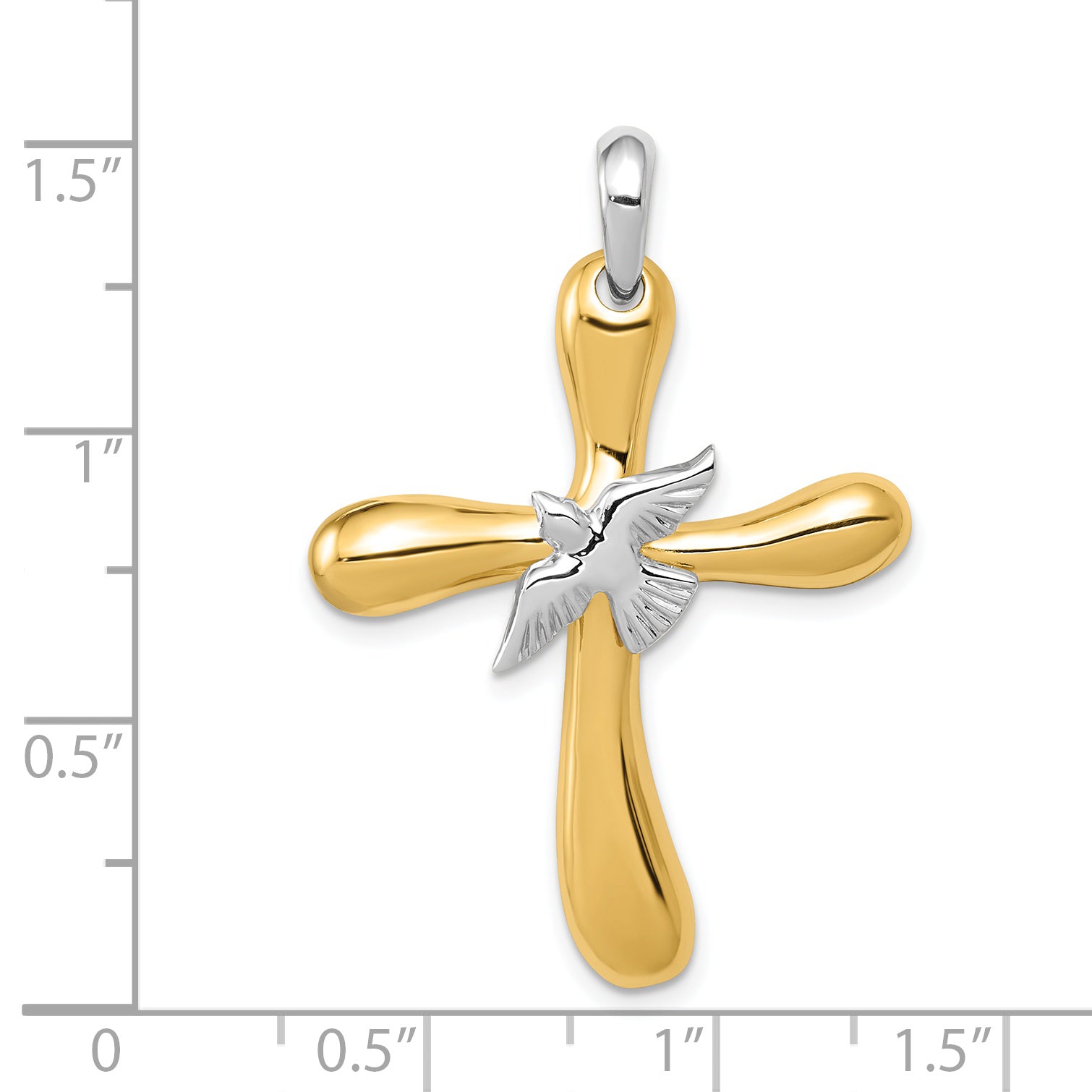 14K Two-Tone Gold Dove Cross Pendant, Polished and Solid