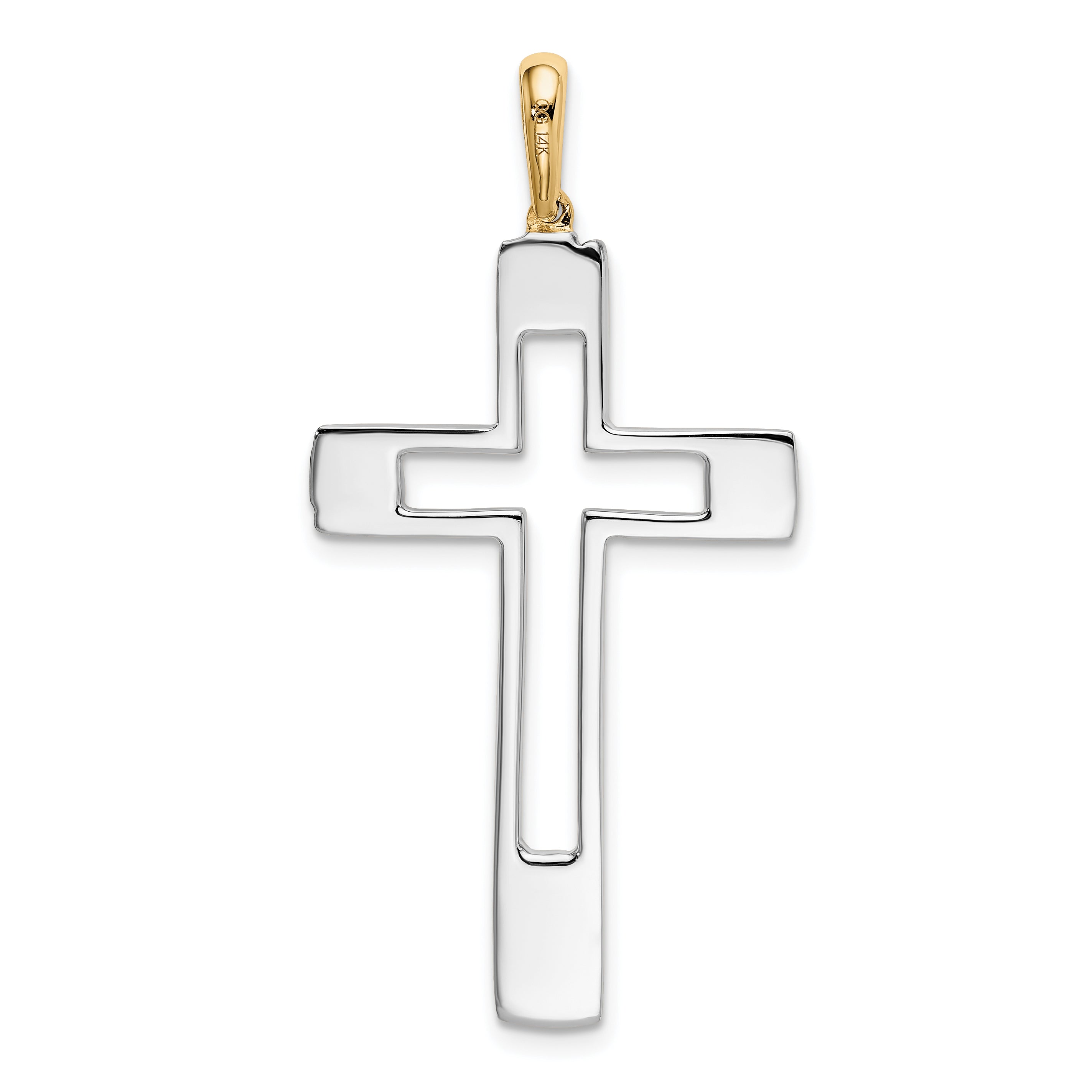 14K Two-Tone Gold Cross Pendant with Elegant Flat Back Design 50mm