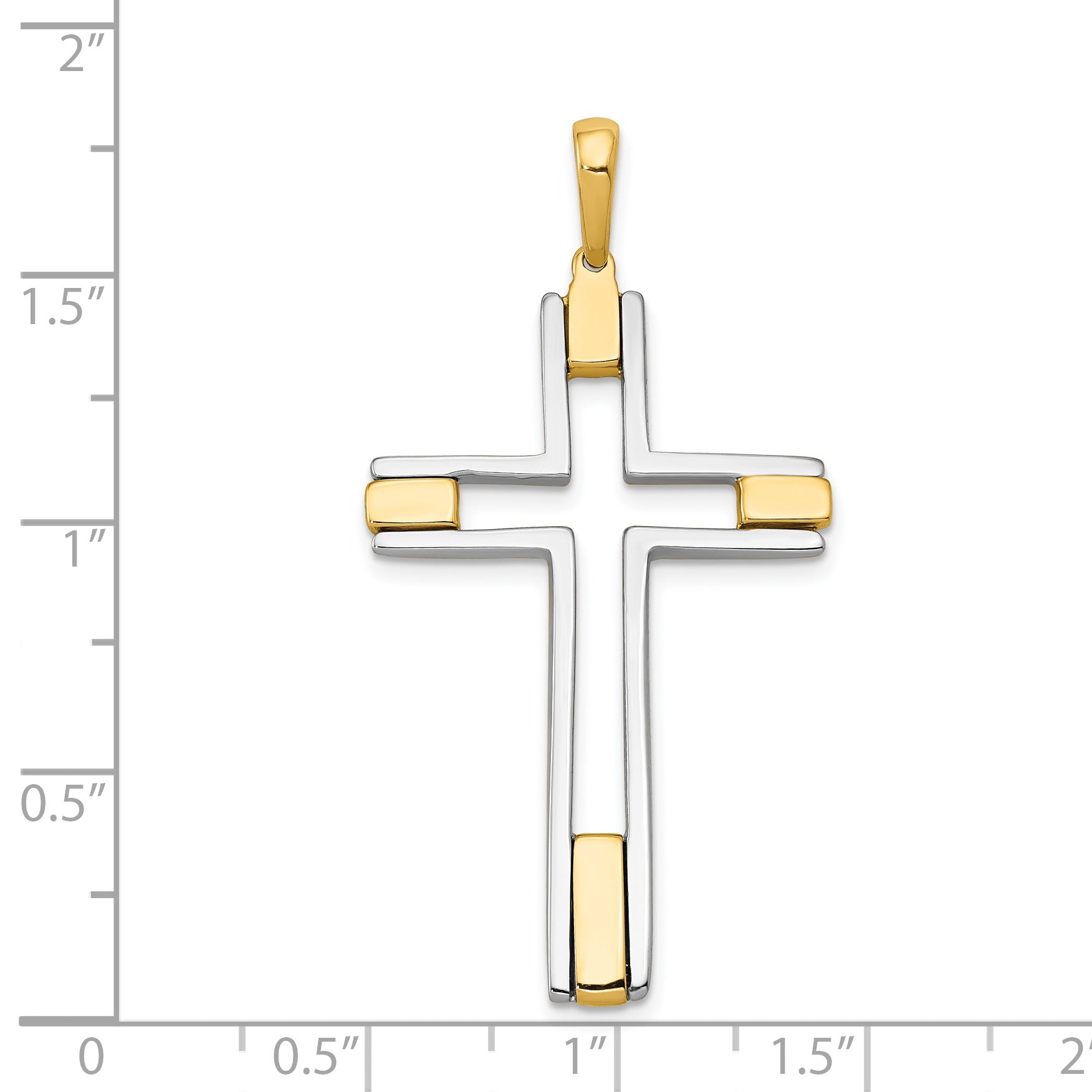 14K Two-Tone Gold Cross Pendant with Elegant Flat Back Design 50mm