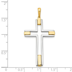 14K Two-Tone Gold Cross Pendant with Elegant Flat Back Design 50mm