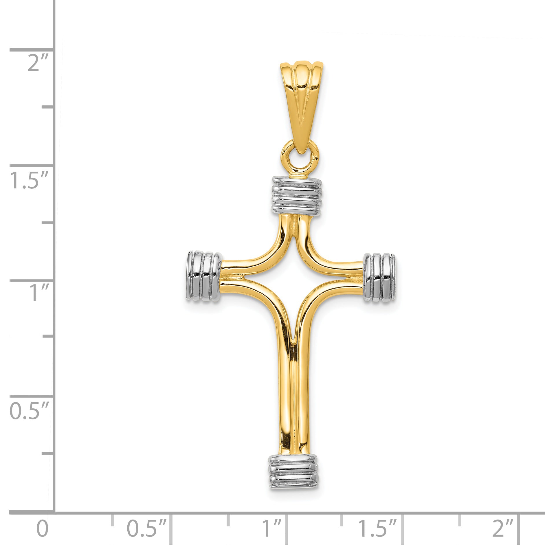 14K Gold and Rhodium Fancy Cross Pendant, Reversible Polished Design