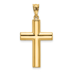 14K Gold Hollow Cross Pendant with Polished Finish Reversible Design