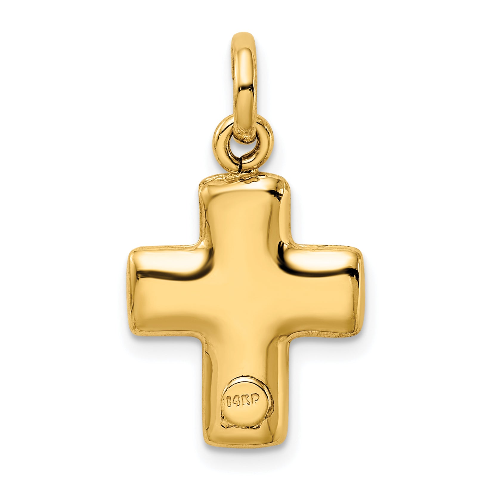 14K Gold Puffed Cross Charm with Polished Hollow 3D Design