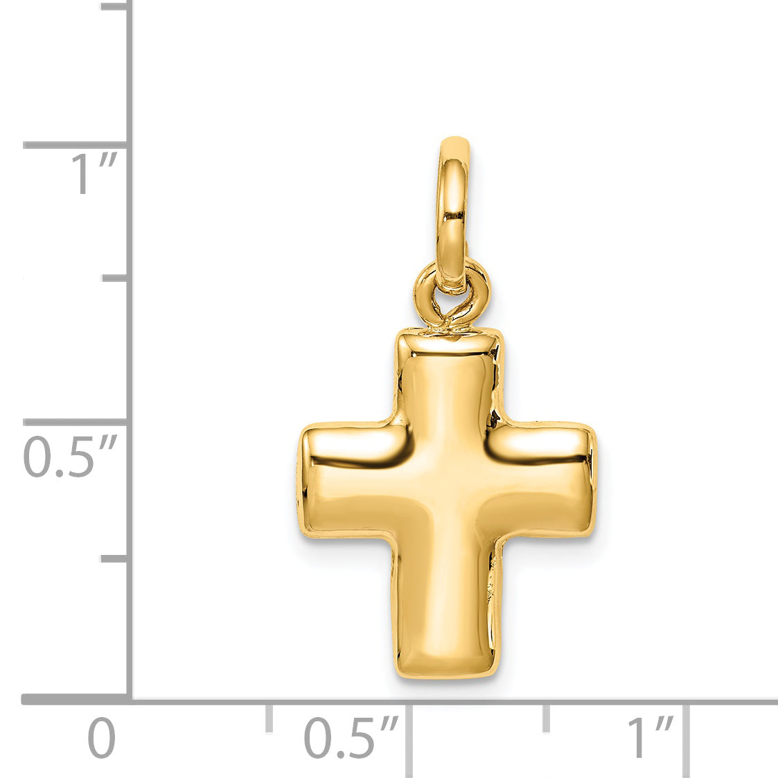 14K Gold Puffed Cross Charm with Polished Hollow 3D Design