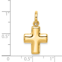 14K Gold Puffed Cross Charm with Polished Hollow 3D Design