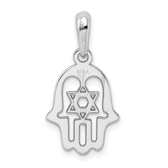 14K White Gold Star of David Chamseh Pendant with Polished Back