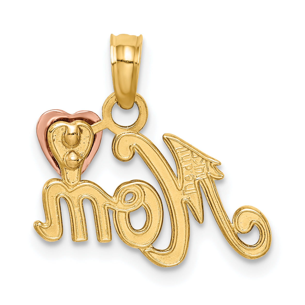 14K Two-Tone Gold MOM Pendant with Heart Design, Polished Finish