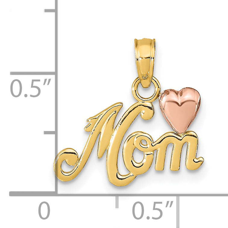 14K Two-Tone Gold MOM Pendant with Heart Design, Polished Finish