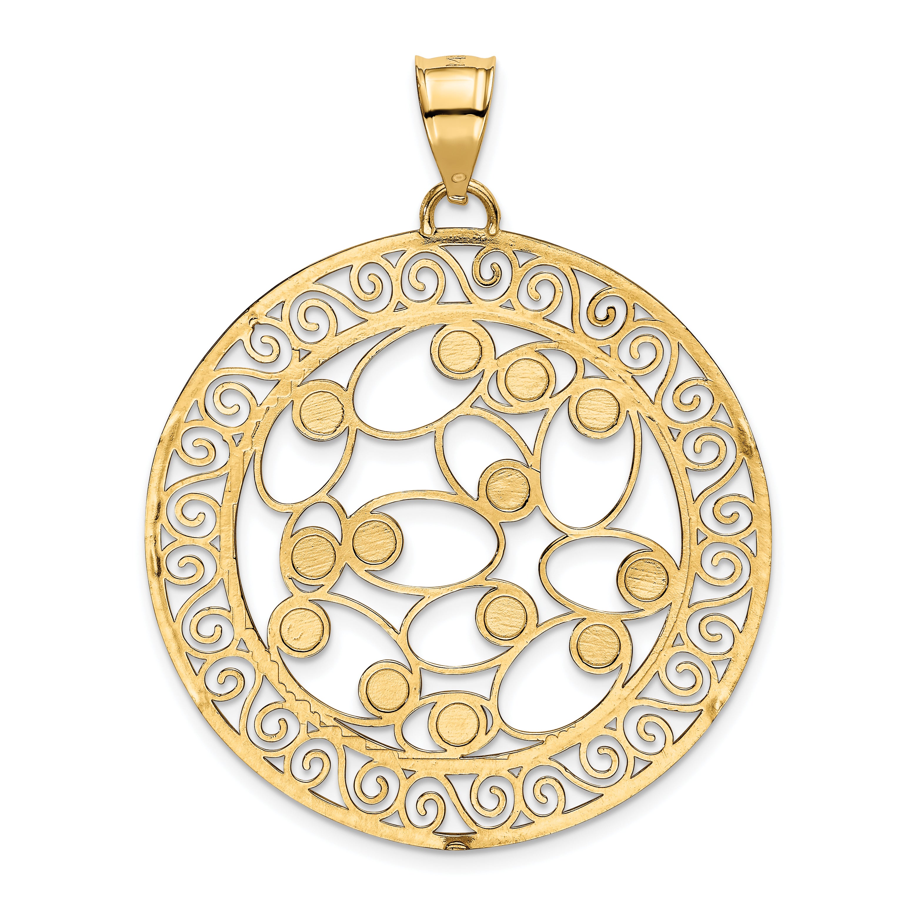 14K Gold White Rhodium Filigree Pendant with Diamond-Cut Detailing