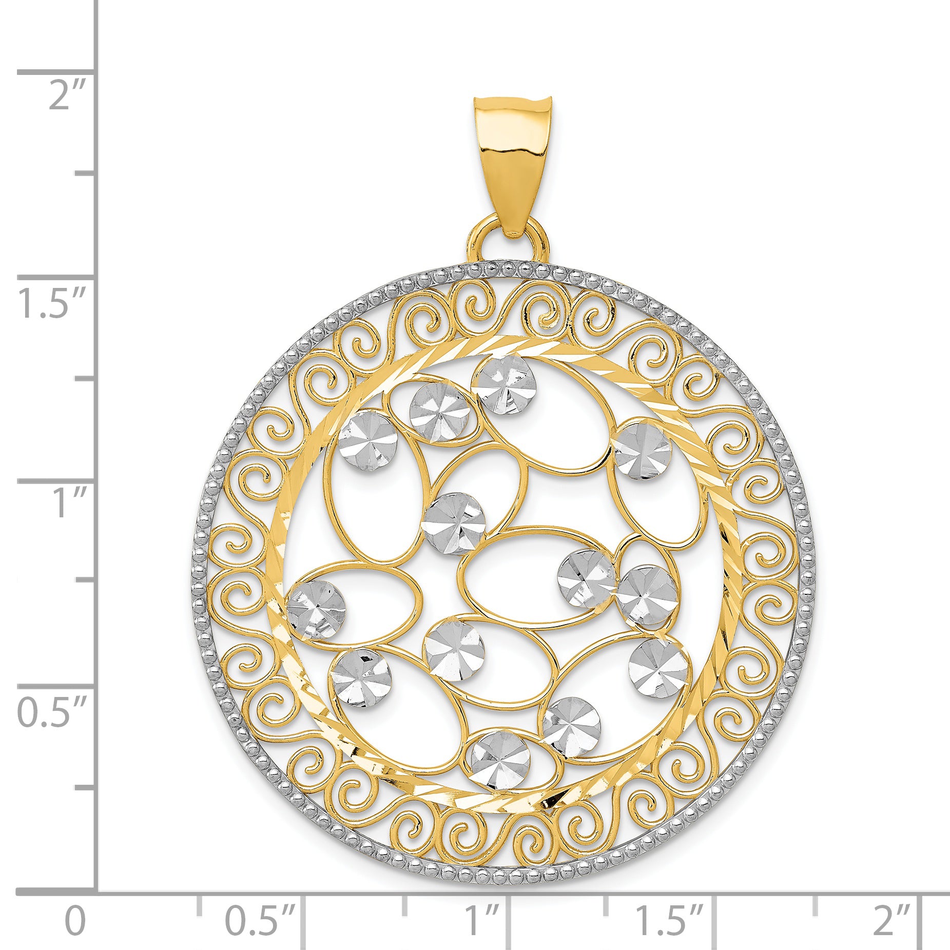 14k White Rhodium Diamond-cut Filigree Pendant