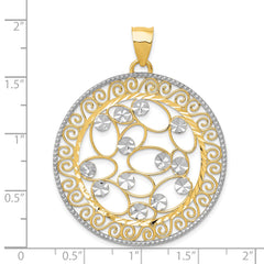 14K Gold White Rhodium Filigree Pendant with Diamond-Cut Detailing