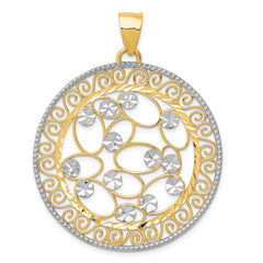 14k White Rhodium Diamond-cut Filigree Pendant