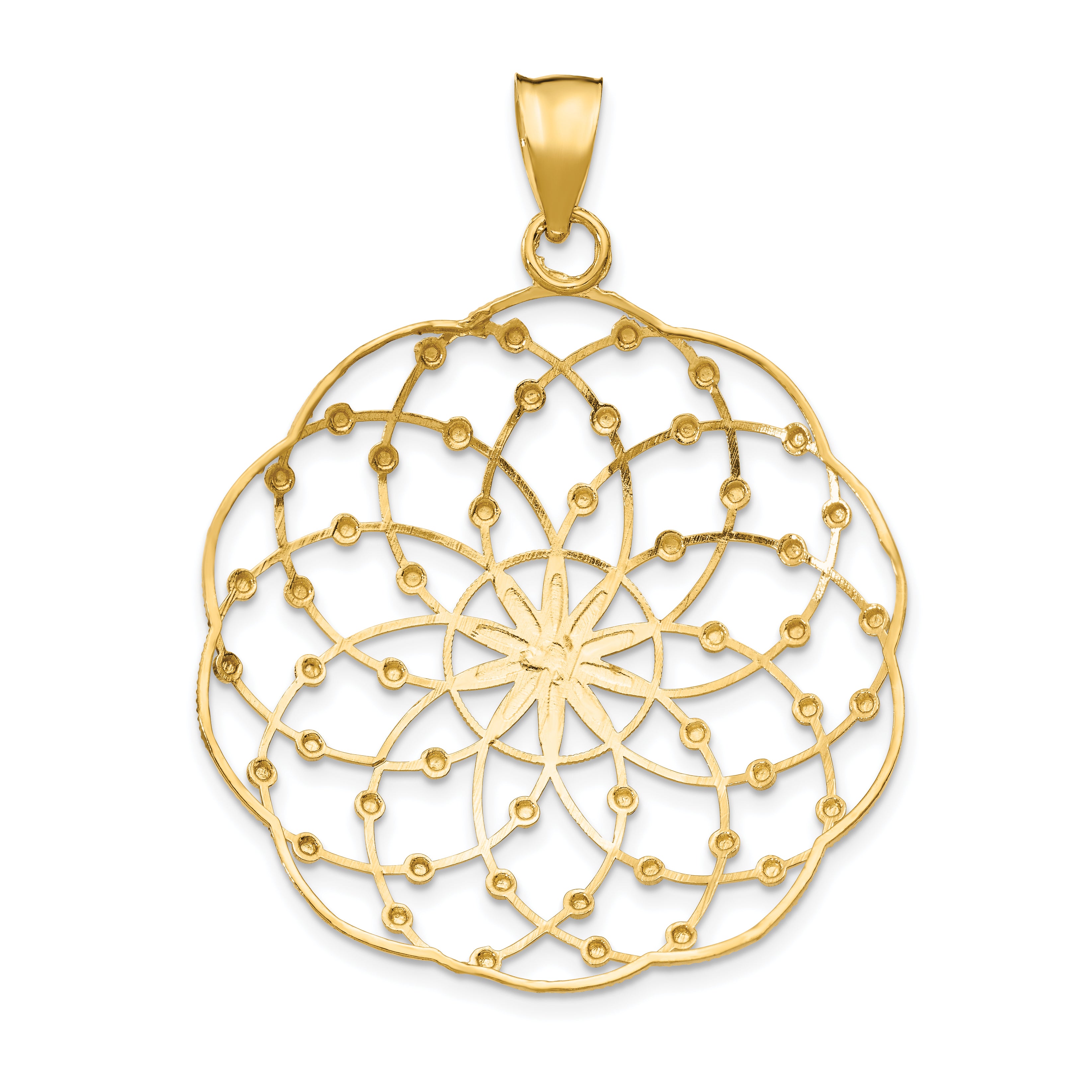 14K Gold Rhodium Accented Diamond-Cut Sphere Pendant  Elegant & Modern Design