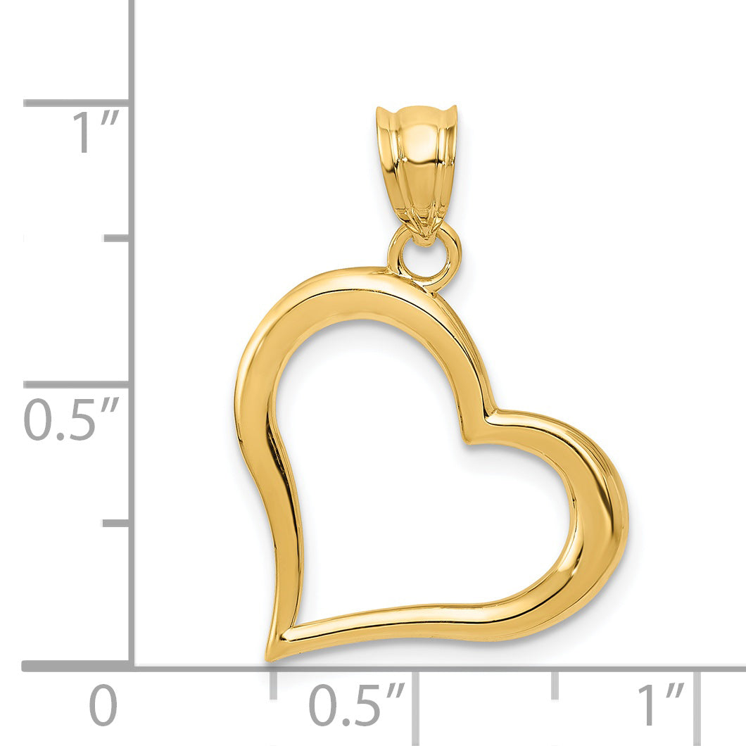 14K Gold Polished Dangling Heart Pendant Elegant Casted Design by Sophia Jewelers