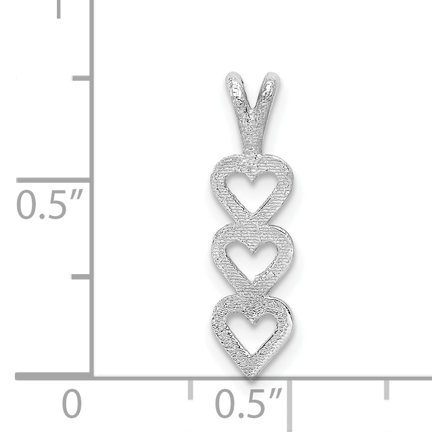 14K White Gold Triple Heart Pendant with Polished Rhodium Finish Elegant Design