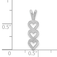 14K White Gold Triple Heart Pendant with Polished Rhodium Finish Elegant Design