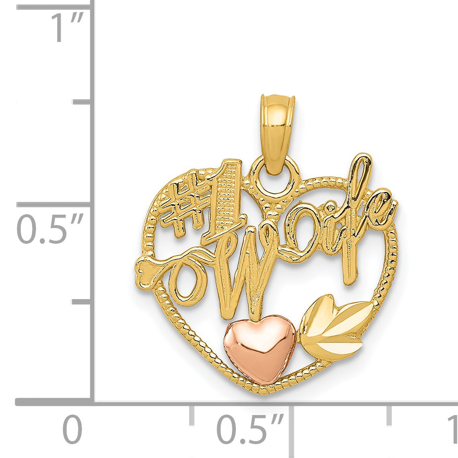 14k Two-tone #1 WIFE in Heart with Heart Pendant