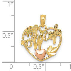 14K Two-Tone Gold Heart Pendant for #1 Wife  Elegant Cast Design