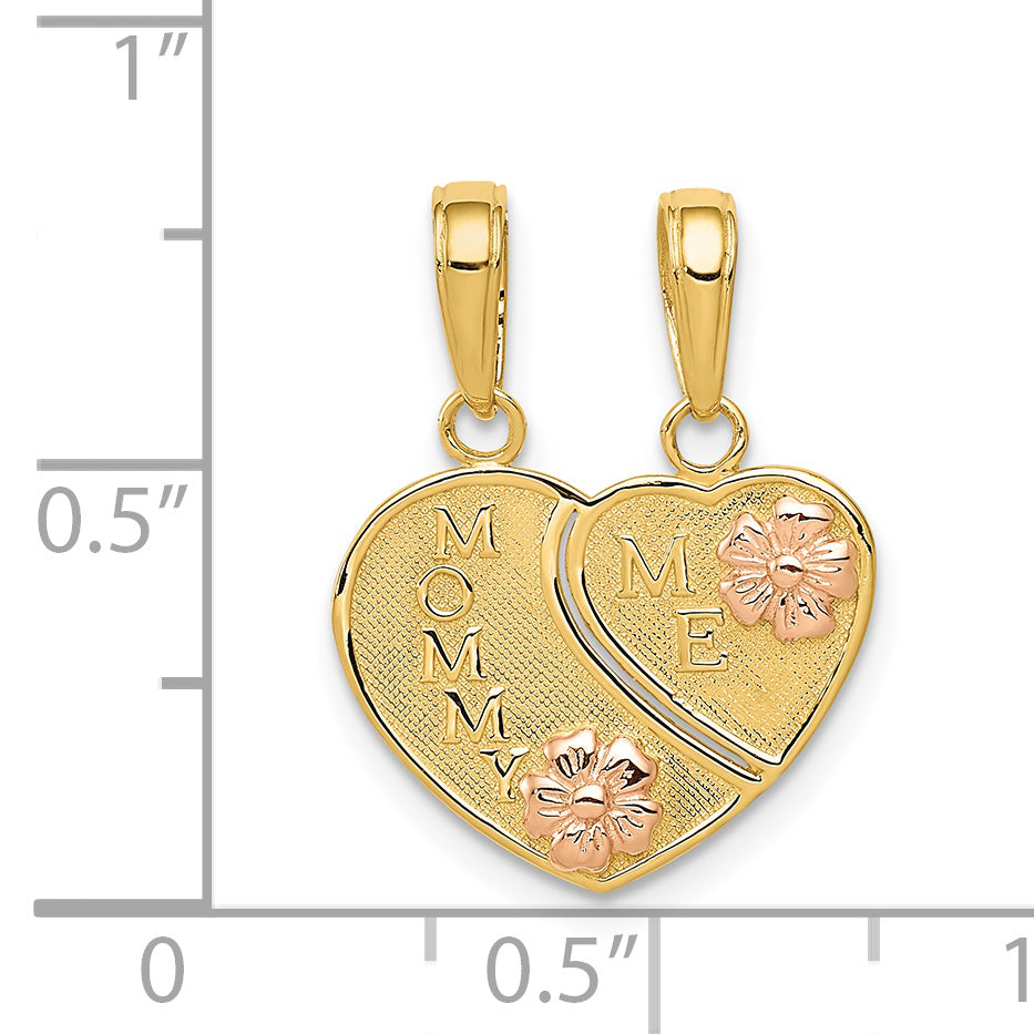 14k Two-tone MOMMY-ME Break-apart Heart Pendant